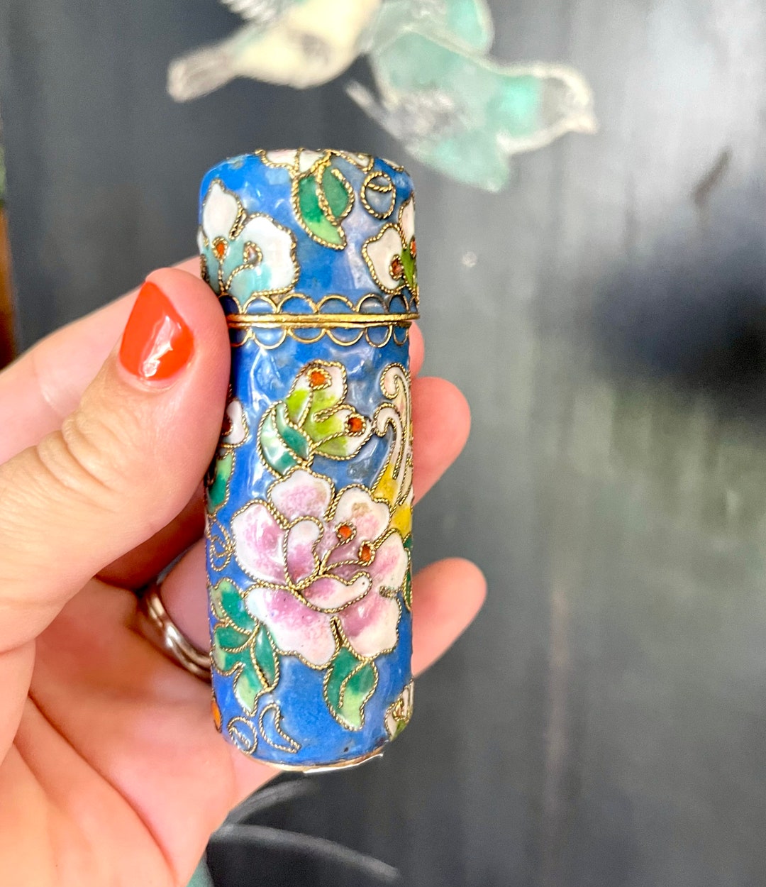 Vintage Cloisonné Lipstick Case...lipstick Holder...chinese Porcelain
