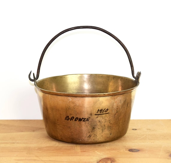 Vintage Bronze Cauldron...1960s Turkish Bronze Pot...hanging Pot 