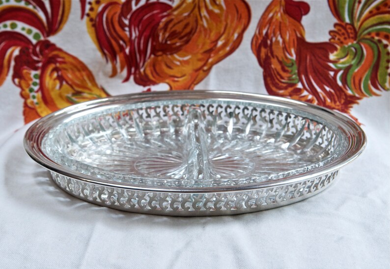 silver and glass tray