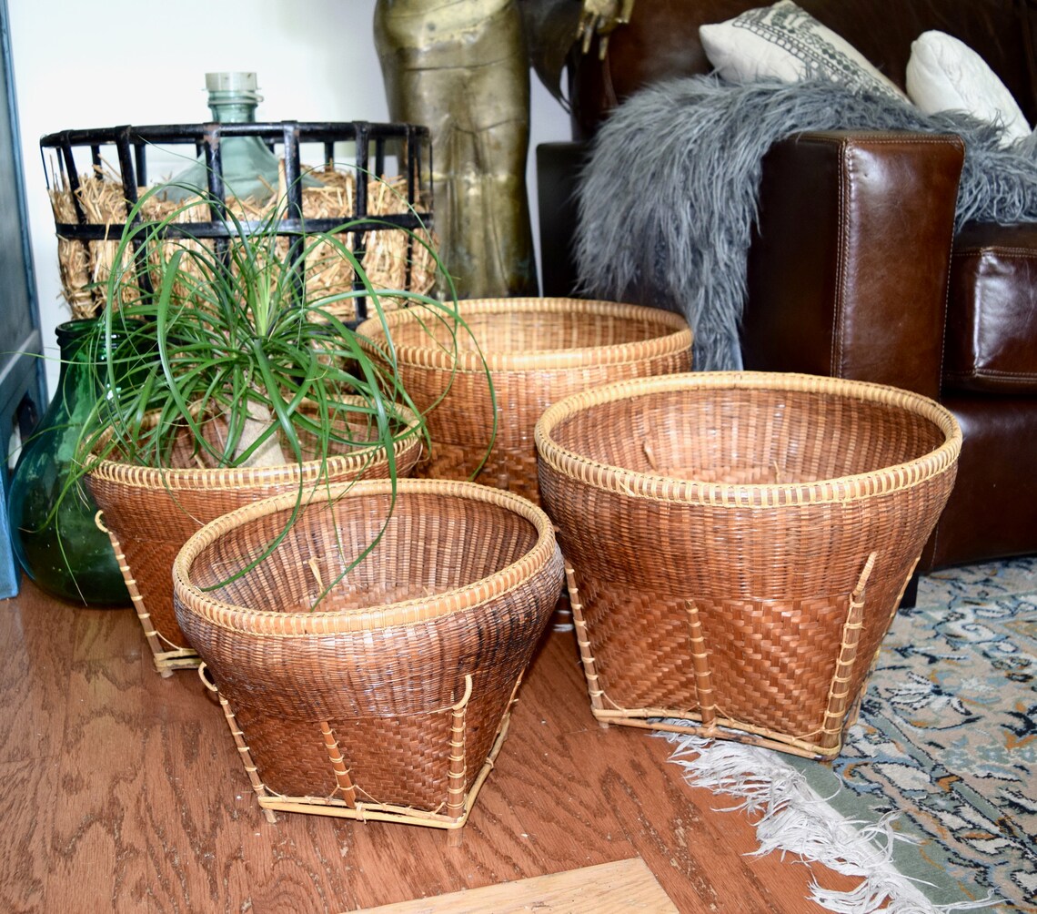 Vintage Wicker Planterslarge Wicker Planter Set...4 Nesting Etsy