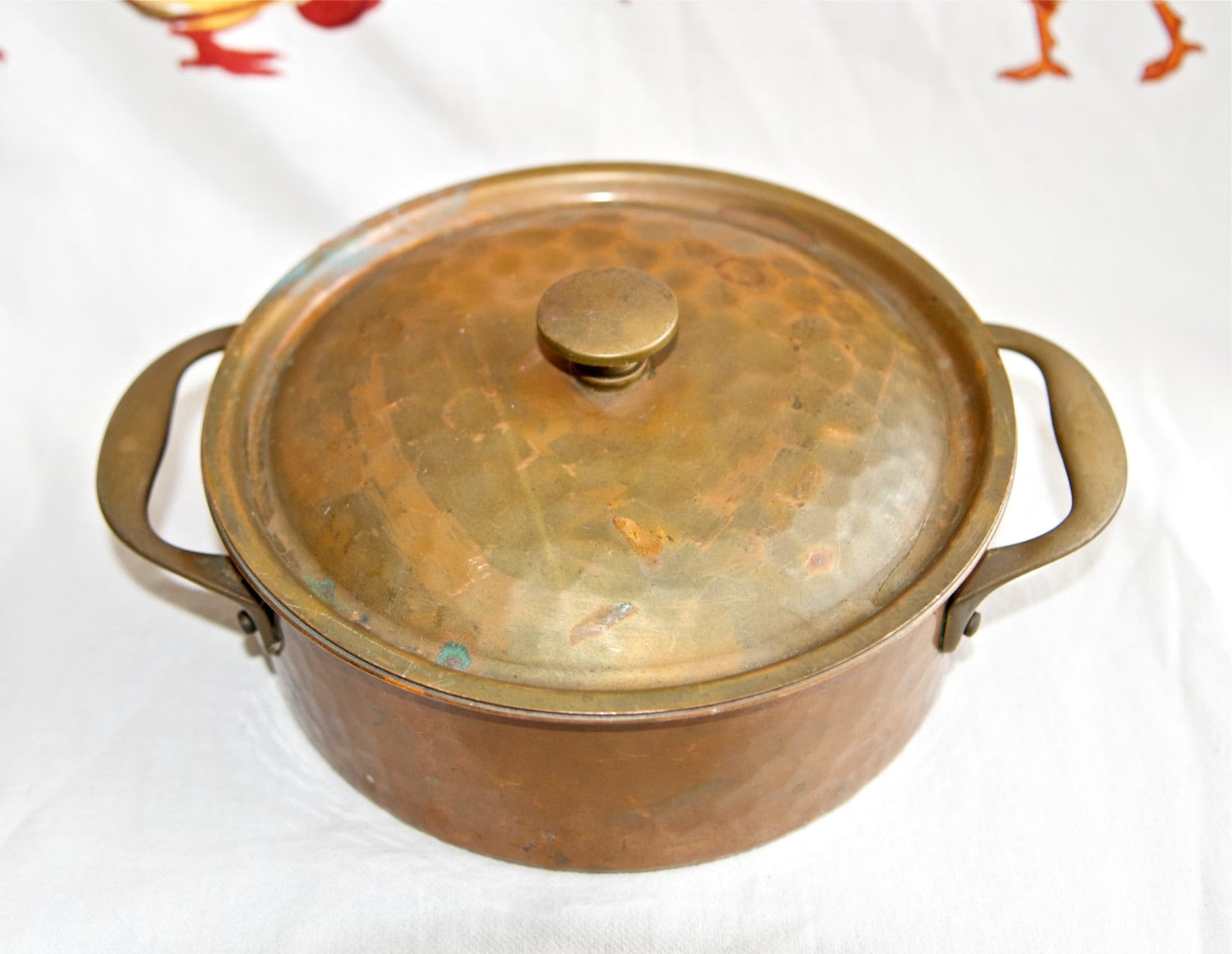 Copper Soup Pot Dutch Oven Brass Handles & Lid Antique WALDOW Brooklyn NY  10 Steel Vintage Cookware French Style 5-quart Rondeau Sauté Pan 