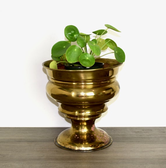 Vintage brass pedestal bowl...Baldwin brass bowl on stand...brass