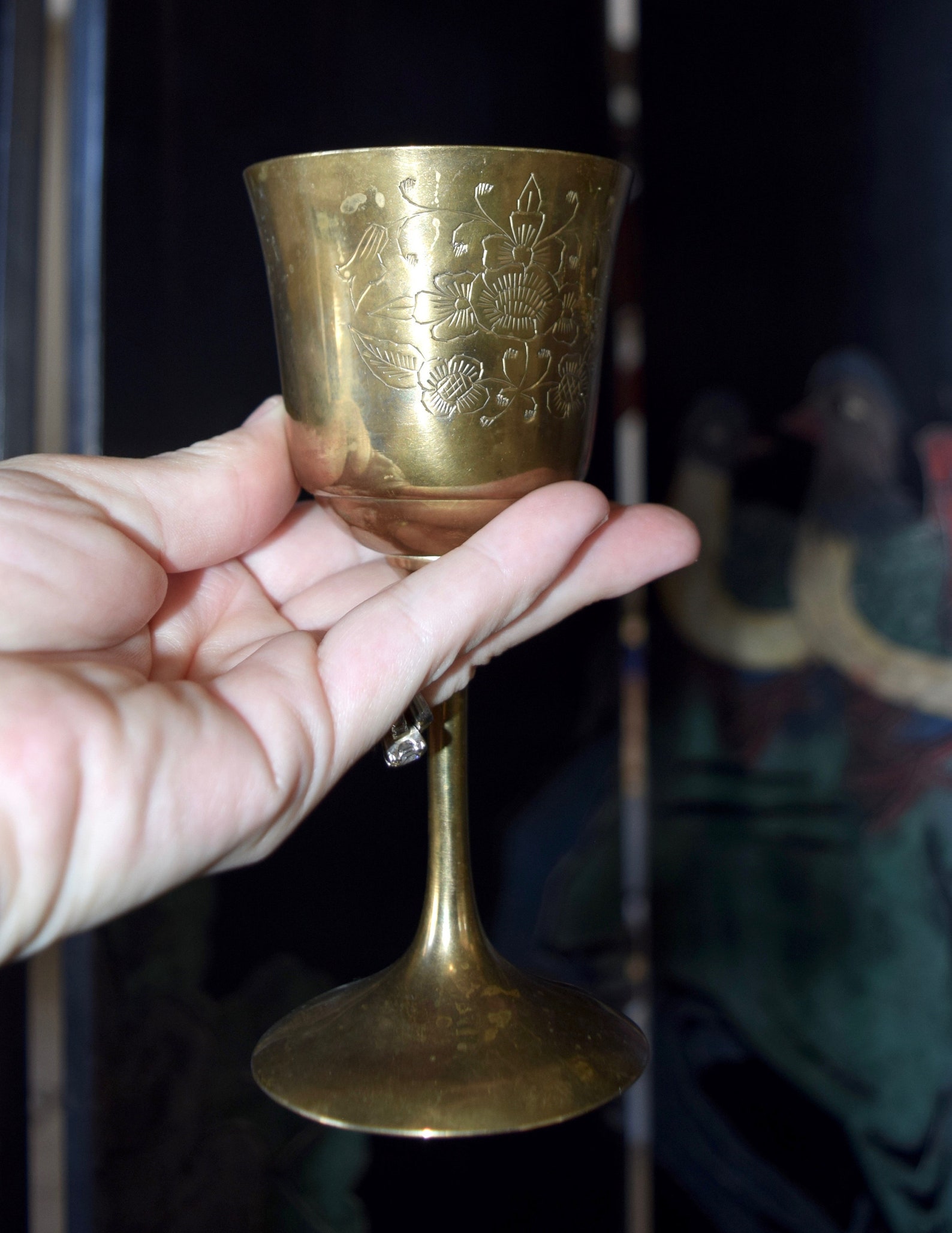 Vintage Brass Wine Glasses...6 Small Wine Glasses Etched With Etsy