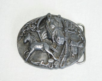 Navajo Horse Belt Buckle Nickle Silver Gemstone Handmade  display picture 1