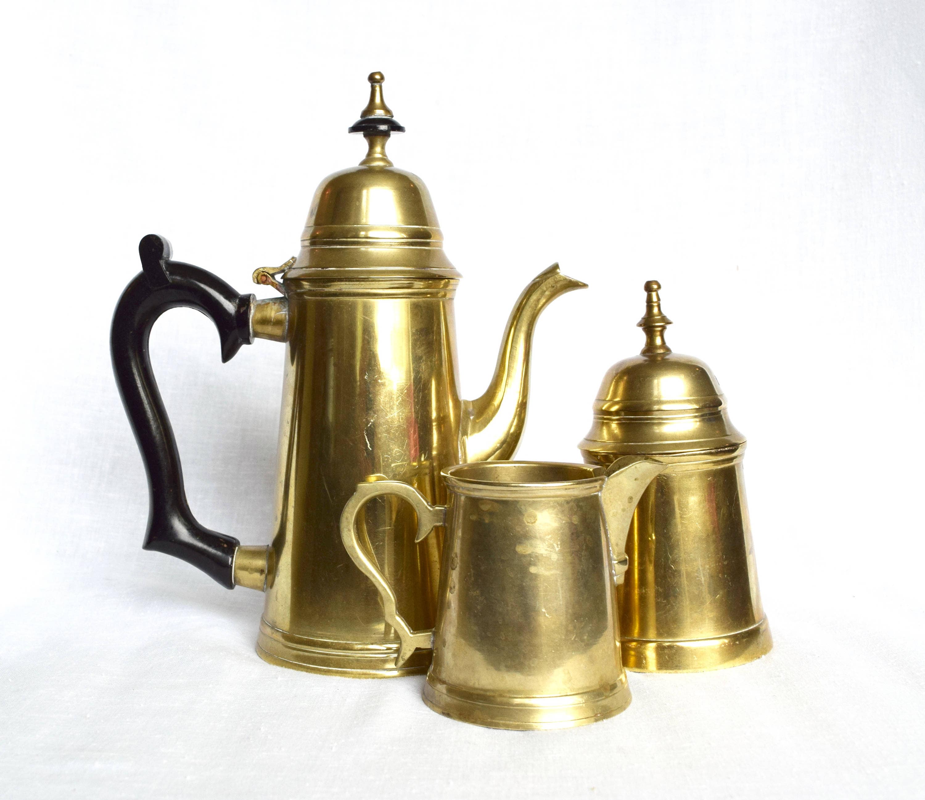 Vintage brass tea setbrass teapot creamer and sugar Etsy