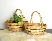 Vintage wicker baskets set of 2 wicker baskets with handles boho baskets farmhouse.