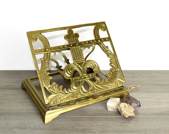 Vintage brass book easel...brass book stand...book holder.