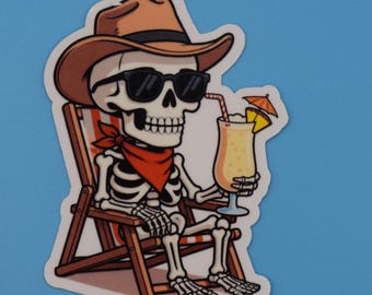 Skeleton Cowboy Vinyl Sticker, For Water Bottles and Tech Gear