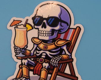 Skeleton Pharoah Vinyl Sticker, Beach Skeleton, Summer Vibes Skeleton