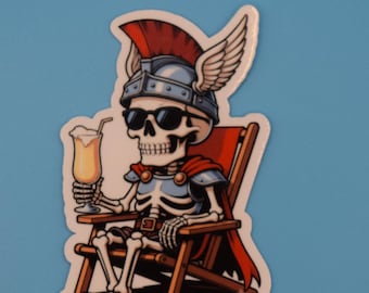 Skeleton Centurion Sticker, Summer Skeleton Sticker, Beach Skeleton