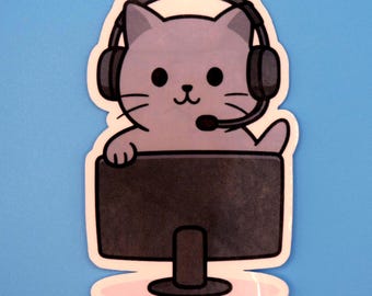 Gamer Cat Sticker, PC Cat, Computer Cat Sticker