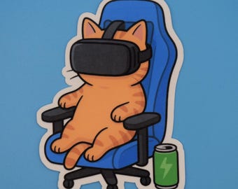 VR Cat Vinyl Sticker, For Water Bottles and Tech Gear