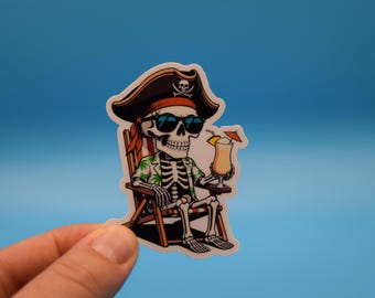 Skeleton Pirate Vinyl Sticker, For Water Bottles and Tech Gear
