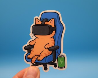 VR Cat Vinyl Sticker, For Water Bottles and Tech Gear