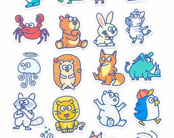 Cute Animal Collection Vinyl Stickers, For Water Bottles and Tech Gear