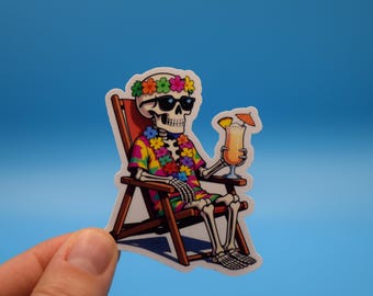 Skeleton Chillin Vinyl Sticker, For Water Bottles and Tech Gear