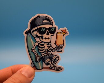 Skeleton Surfer Vinyl Sticker, For Water Bottles and Tech Gear