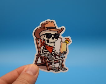 Skeleton Cowboy Vinyl Sticker, For Water Bottles and Tech Gear