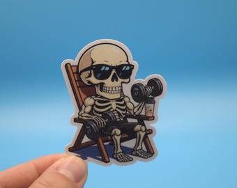 Skeleton GymBro Vinyl Sticker, For Water Bottles and Tech Gear