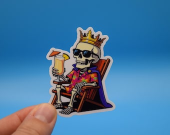 Skeleton King Vinyl Sticker, For Water Bottles and Tech Gear