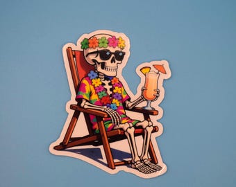 Skeleton Chillin Vinyl Sticker, For Water Bottles and Tech Gear