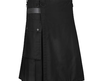 Falda escocesa negra de algodón para hombre