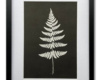 Fern Print, hand pressed From Real Fern, Black monoprint, Plant wall art, Handmade and Handprinted Botanical/Nature Art Print A4(210x297mm)