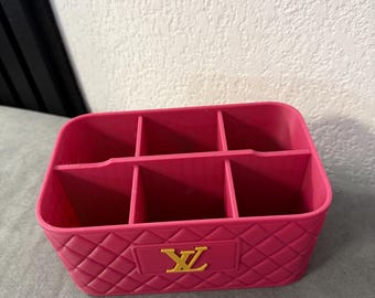 Organisateur maquillage compartimenté rose – Pot rangement pinceaux cosmétiques – Style matelassé