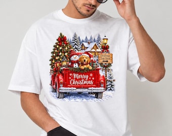 Christmas Truck Clipart PNG | Snowman & Golden Retriever Dog Merry Christmas | Christmas Tree Farm | Digital Download | Sublimation,