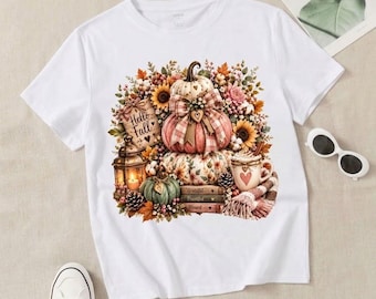Hello Fall Pumpkin Clipart PNG, Cozy Autumn Sublimation Design, Farmhouse Fall Pumpkin Stack PNG, Grateful Thankful Blessed Shirt Clipart