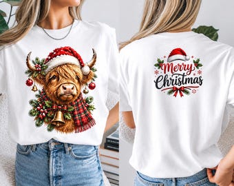 Kerst PNG-bundel, Kerstman, rendier, sneeuwpop, peperkoek, sublimatie, Schotse hooglandkoe, notenkraker, vintage kerstshirtontwerp