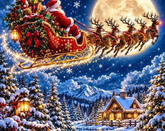 Kerstslee met de Kerstman PNG, ontwerp met de Kerstman en rendieren in een winterwonderland, sublimatieprint voor kerstshirts, PNG-download voor de feestdagen
