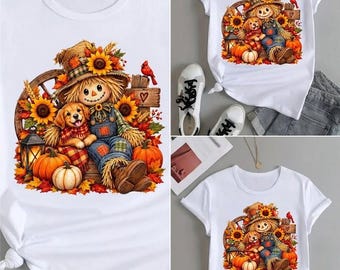 Herfst vogelverschrikker hond clipart PNG, Herfst oogst clipart, Pompoen vogelverschrikker PNG, Dankbaar PNG, Vintage Halloween shirt, Leuke vogelverschrikker