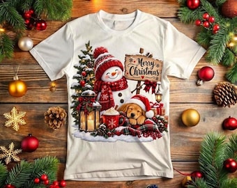 Christmas Clipart PNG | Snowman & Sleeping Puppy Merry Christmas Sign | Digital Download | Sublimation, Printable, Card Making, Scrapbook