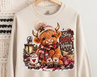 Highland Cow Christmas PNG, Too Cozy To Care PNG, Winter Cow Sublimation Design, Cozy Christmas Clipart, Highland Cow PNG