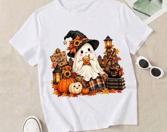 Schattige spookheksenhoed clipart PNG, Trick or Treat herfst Halloween sublimatie ontwerp, gezellige herfst spook pompoen kruiden PNG,