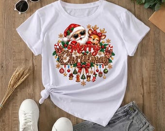 Vrolijk Kerstmis Kerstman Rendier Clipart PNG, Luipaardprint Kerst Sublimatie Ontwerp, Bling Kerstman Zonnebril PNG, Leuke Kerst