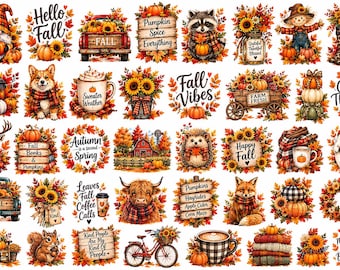 Herfst PNG-bundel, Herfst, Thanksgiving, Pompoen, Spook, Boerderijdecoratie (digitale download)