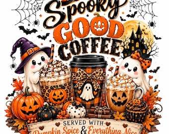 Spooky Good Coffee PNG, Halloween spookkoffie sublimatieontwerp, pompoenkruiden clipart, schattig spook latte herfstshirt PNG