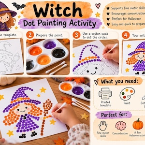 Halloween Dot Painting Templates for Kids, 4 Printable Q-tip Painting