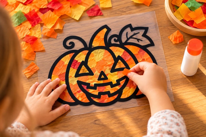 Pumpkin Craft Printable, Paper Collage Craft for Kids, Halloween ...