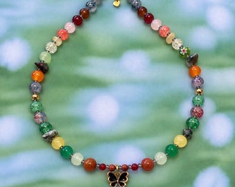 BUGS Whimsical Nature Necklace | Natural Stones, Czech Glass Beads, Butterfly Charm