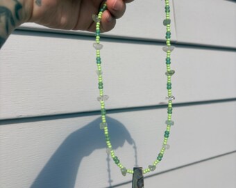 Of The Earth Handmade Beaded Necklace – Quartz, Aventurine, Abalone Shell Pendant