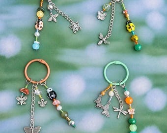 Whimsical Bug Bag Charms | Natural Stone, Glass Beads, Silver Insects (One-of-One)