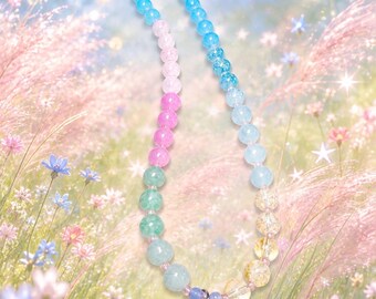 Fairy Garden Collection - Handmade whimsy pastel beaded necklace, floral pendant