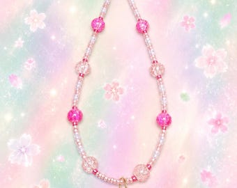Handmade Pink Gradient Beaded Bag Charm – Floral Pendant Keychain