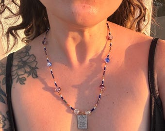 Celestial Visions Collection - Handmade dreamy beaded necklace, La Luna Tarot Card Pendant