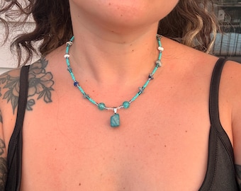 Of The Earth Collection - Handmade dreamy beaded necklace, natural stones and gems, aquamarine