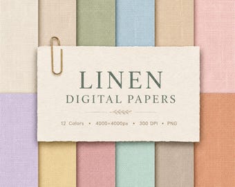 Digitales Papier mit Leinenstruktur in 12 sanften Pastellfarben mit einem Hintergrund aus natürlichem, gewebtem Leinenstoff für Mockups, Scrapbooking und Journaling
