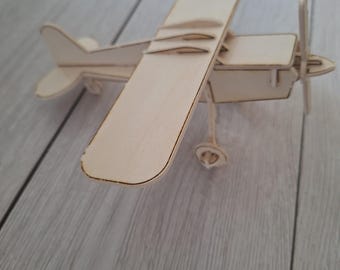 3D Wooden Airplane Puzzle with PLA Box | Retro Monoplane Model Kit, DIY Painting Puzzle, Aviation Gift